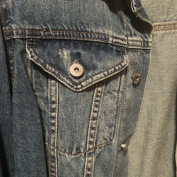 True Craft Split Side Distressed Blue Jean Jacket - Picture 4 of 8